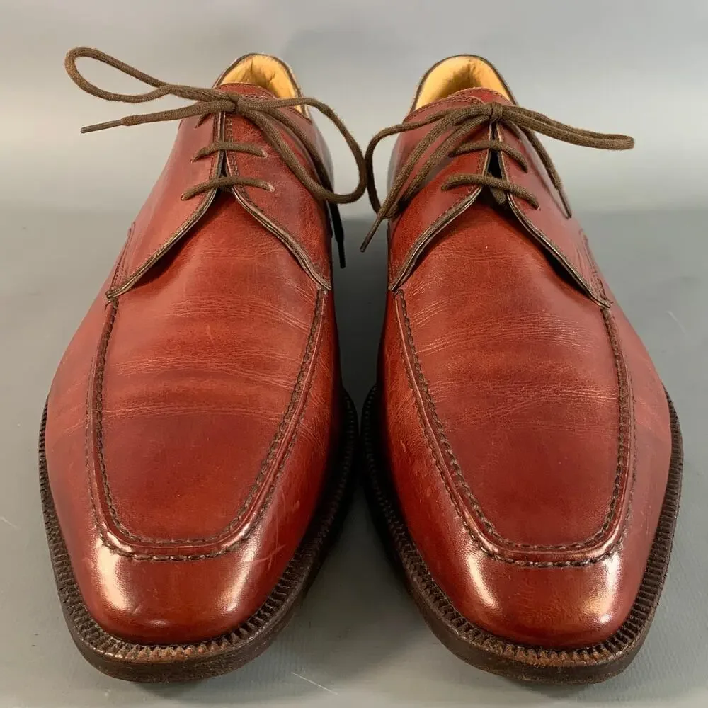 GRAVATI Size 9.5 Burgundy 16609 Solid Leather Derby Lace Up Shoes